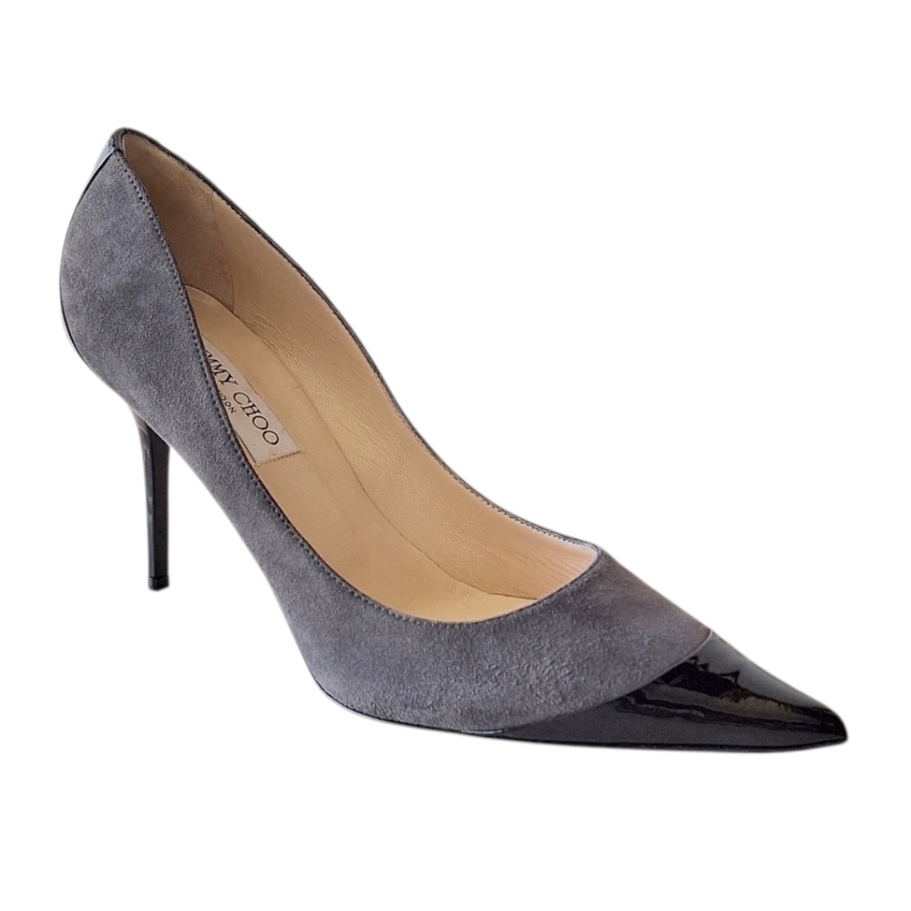 Jimmy Choo Gray Black Suede  Heel Pump Stilletto Luxury Old Money 10.5 EU 40.5
